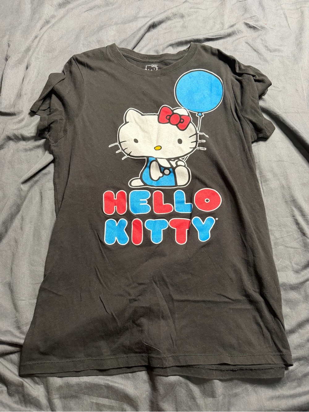 Hello Kitty Black Tee with Red Bow and Blue Balloon
